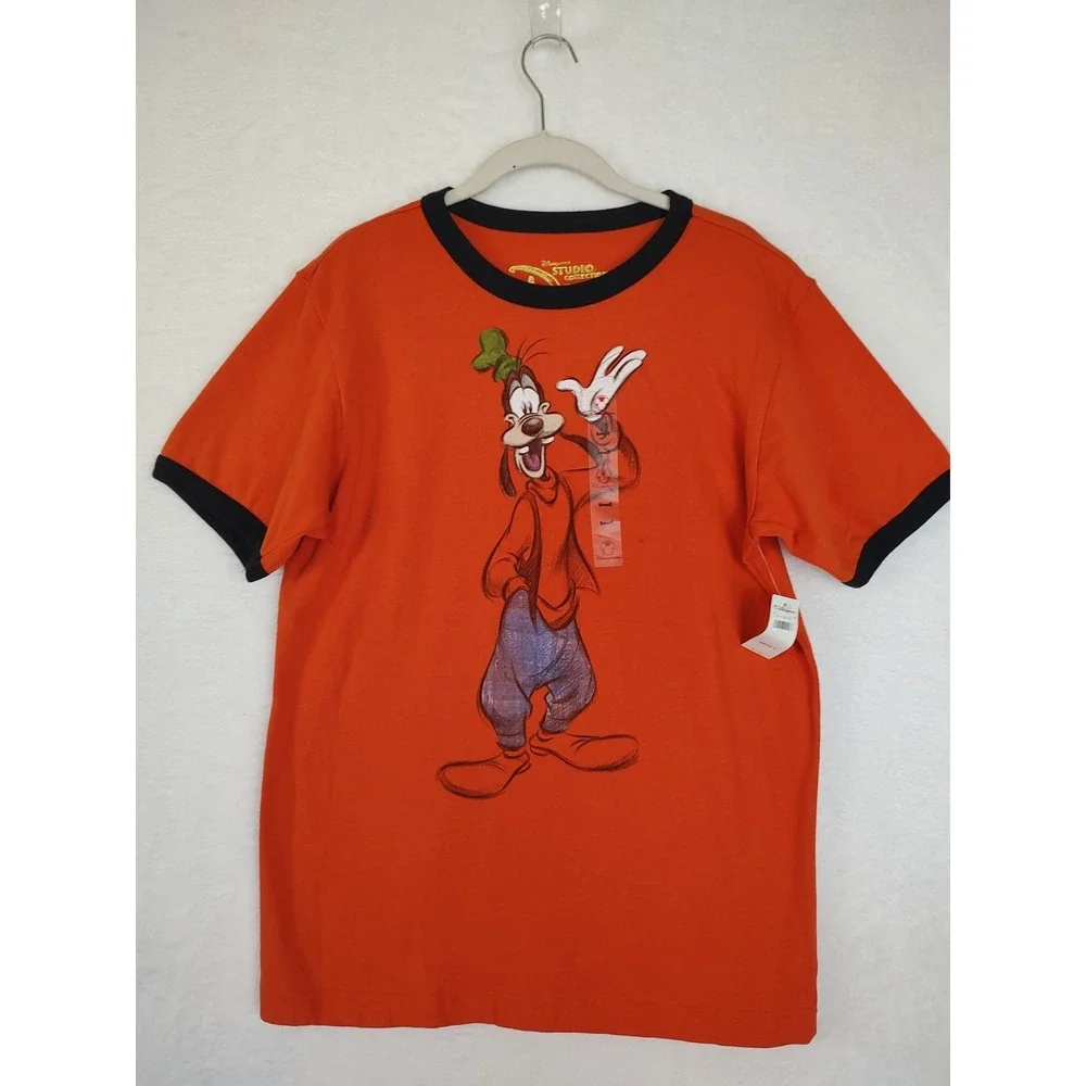 Disney‎ Studio Collection Goofy Graphic Tee Black Trim Orange Cotton Small